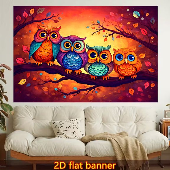 1 Colorful Owl and Autumn Leaves Themed Tapestry — Made of Polyester, Easy to Hang, Ideal for Wall Decoration in Living Rooms, Bedrooms, Offices, and Home Parties.