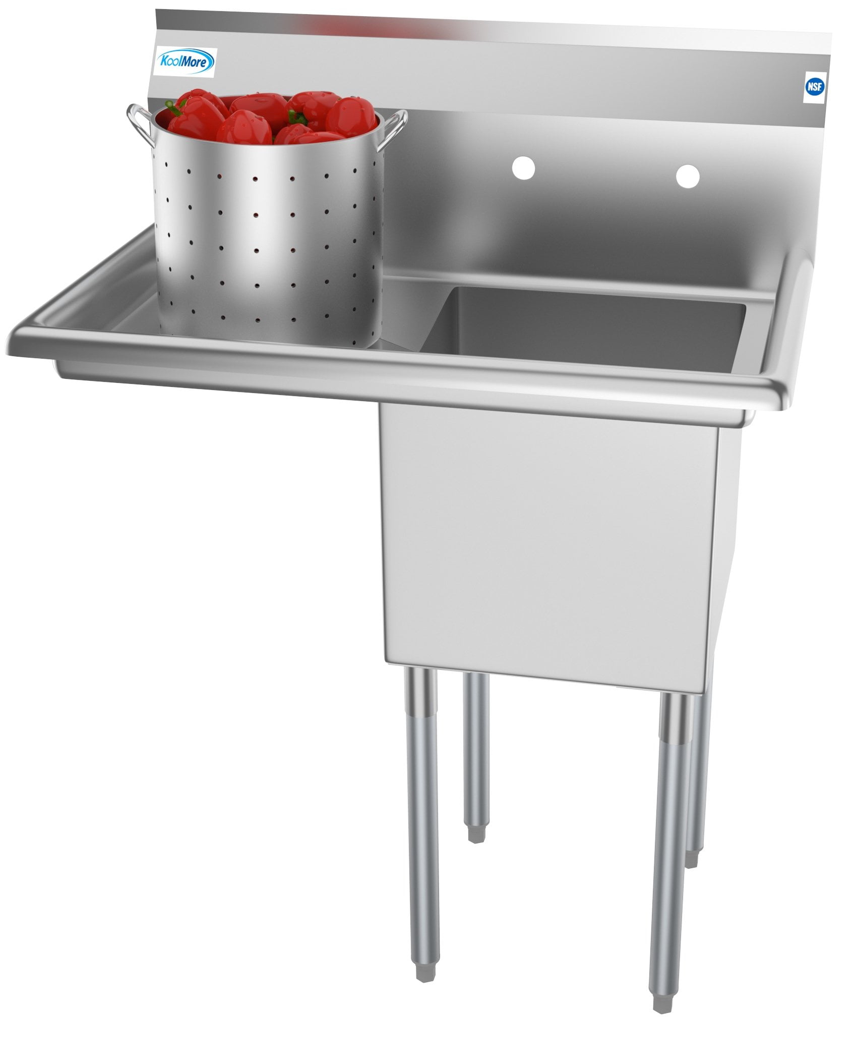 33'' Brushed Stainless Steel Wall Mount Commercial Sink with Drainboard