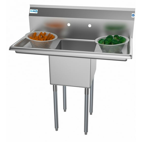 1 Compartment 38" Stainless Steel Commercial Kitchen Prep & Utility Sink with 2 Drainboards - Bowl Size 14" x 16" x 11"