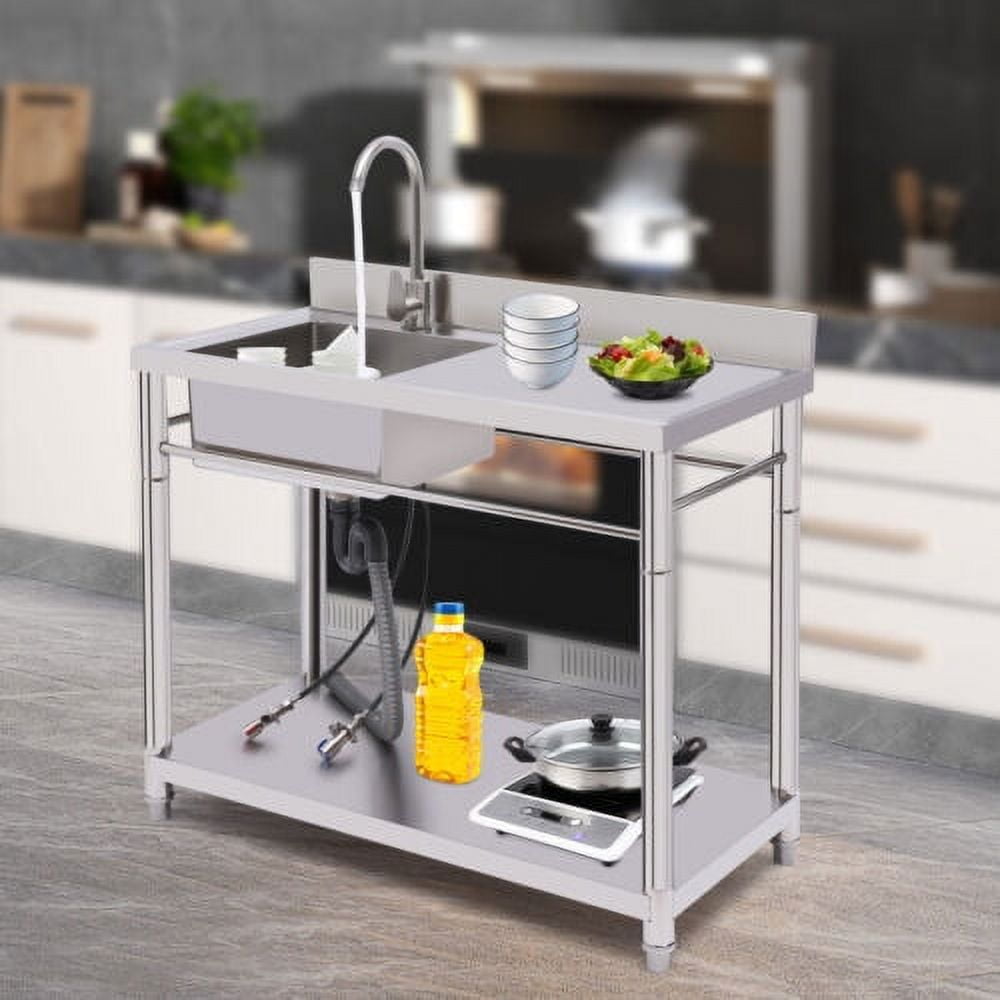 1 Compartment Commercial Sink Kitchen Stainless Steel Utility Sink Prep Table