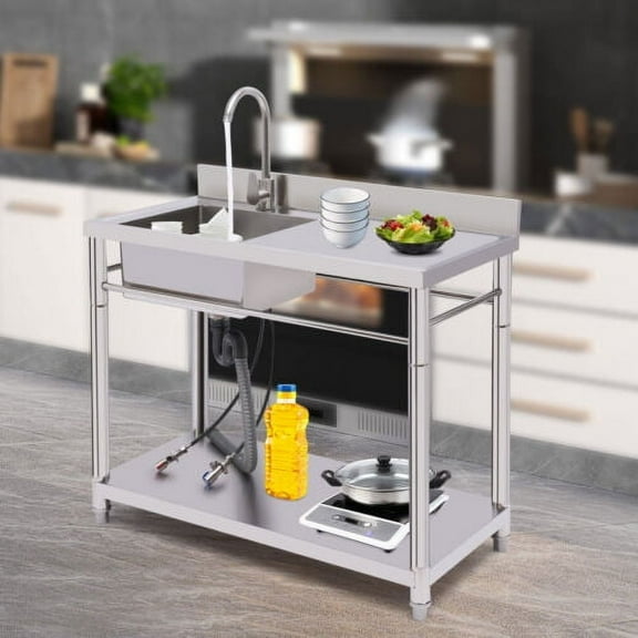 1 Compartment Commercial Sink Kitchen Stainless Steel Utility Sink Prep Table