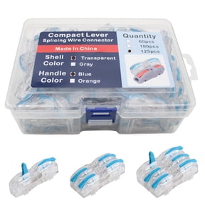 1 Conductor Circuit Inline Wire Connectors, Push-in Terminal Block Wire Connectors in Transparent White with Blue Handle 125 Pcs in Boxes of Compact Inline Terminal