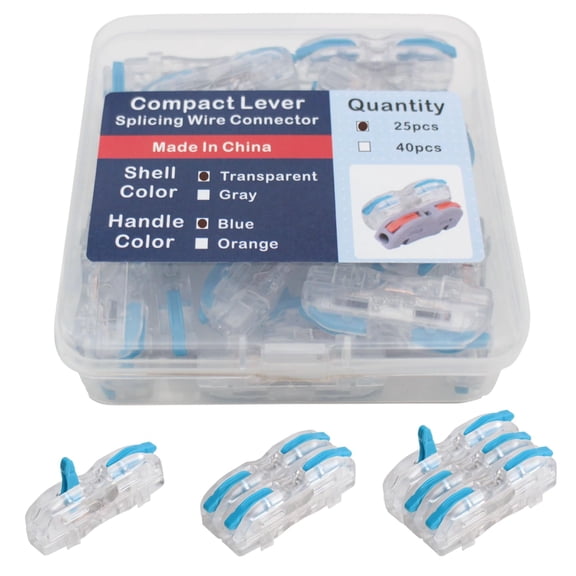 1 Conductor Compact Lever Splicing Wire Connectors, Lever Operated Splicing Connectors 1 in 1 Out Lever Nuts (Blue Handle)