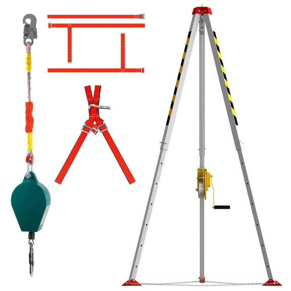 1.Confined Space Tripod w/Winch (1200 lbs), 7' Legs, 98' Cable, Fall Protection Triangular Rescue for Sewers, Tunnels, Underground Pipes