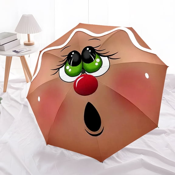 1 Cookie face automatic folding umbrella - lightweight, stretchable design, 8 durable skeletons, brown and white patterns, suitable for outdoor exploration, fashionable accessories, cute umbrella