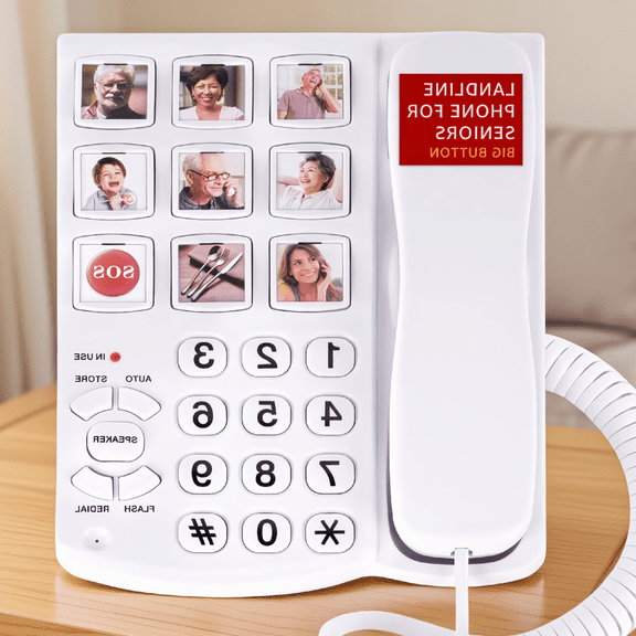 1 Corded Landline Phone with Big Buttons, Speakerphone, SOS Button, Loud Ringer and LED Flash for Seniors