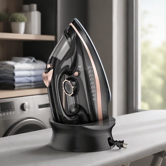 1 Cordless Iron for Clothes, 1600W Iron with Charging Base, Soleplate, Retractable Cord, Auto Shut Off, Anti Calc, Anti Drip, Self Clean Function
