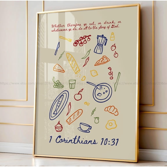 1 Corinthians 10:31, All to the Glory of God, Modern Christian Art, Trendy Biblical Poster, Colorful Bible Art, Christian Kitchen Decor Unframed Paper Print