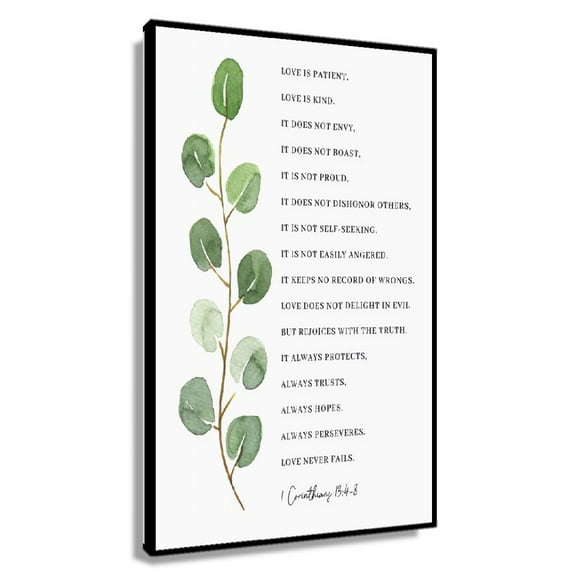 1 Corinthians 13 4-8 Bible Verse Print Botanical Scripture Wall Art for Christian Home, Love Is Patient Love Is Child Poster for Bedroom Canvas Decor