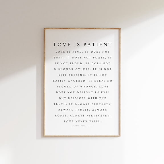 1 Corinthians 13:4-8 Love Is Patient Love Is Kind Modern Christian Bible Verse Wall Art Wedding Prints Unframed Paper Print