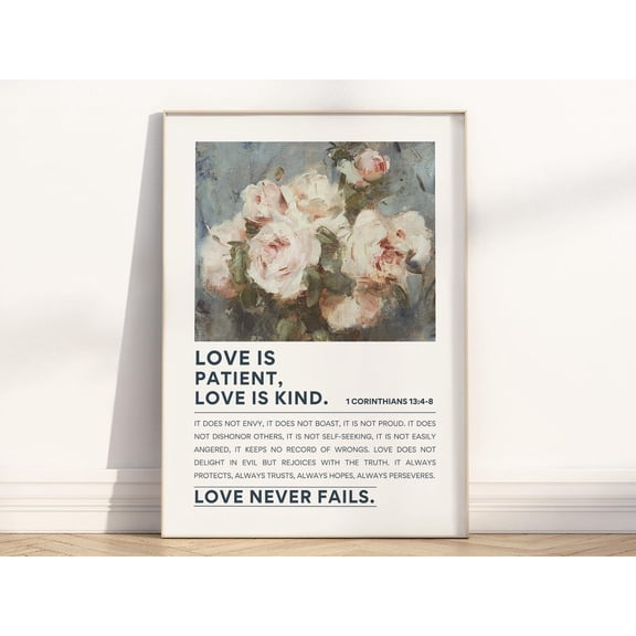 1 Corinthians 13 4 8 Love Never Fails Modern Retro Christian Scripture Art