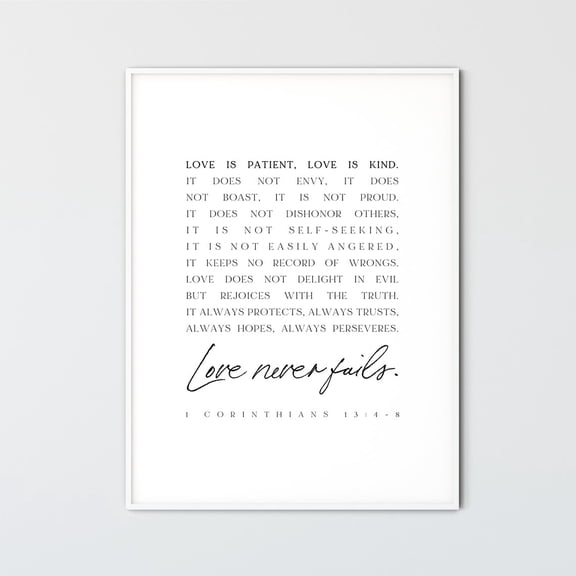 1 Corinthians 13:4-8 Love Never Fails Scripture Wall Art design 2 Unframed Paper Print