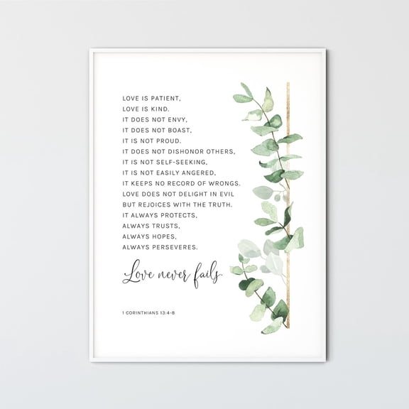 1 Corinthians 13:4-8 Love Scripture Christian Wall Art Unframed Paper Print