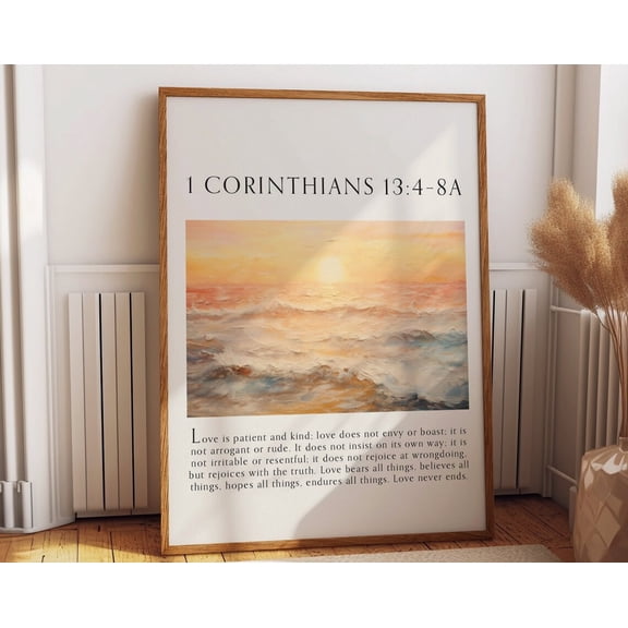 1 Corinthians 13:4-8A Bible Verse Christian Home Decor - Love Is Patient And Kind Scripture Poster Wedding Or Anniversary Gift Wall Art, Modern Wall Decor, 8x12 UNFRAMED