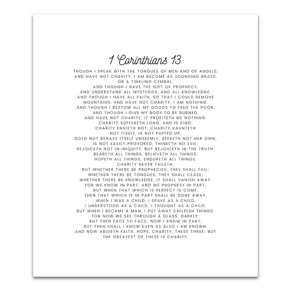 1 Corinthians 13 KJV Cotton Quilt Panel, Pre-cut, White