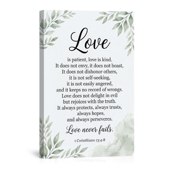 1 Corinthians 13 Love Never Fails Bible Verse Christian Scripture Quote With Greenery For Wedding Canvas
