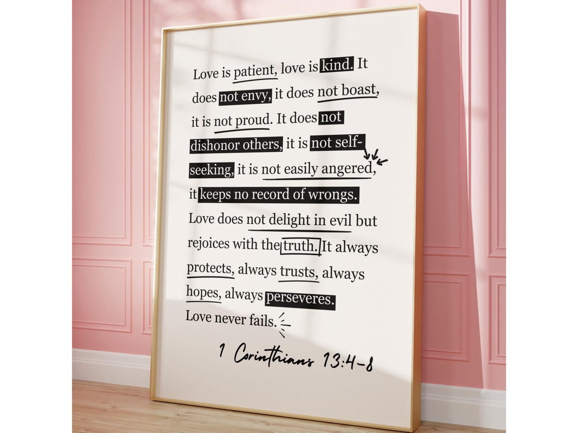 1 Corinthians 13 Poster Love is Patient Love is Kind Highlighted Bible ...