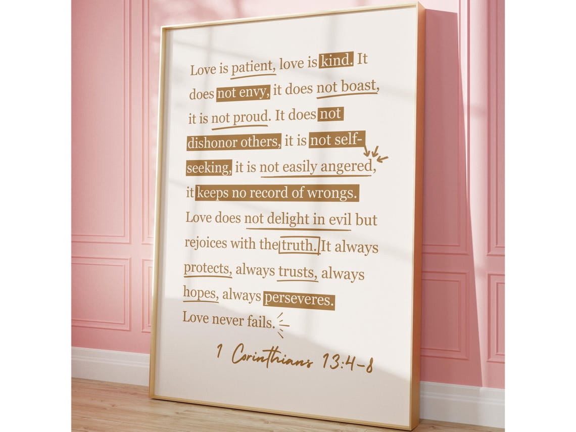 1 Corinthians 13 Poster Love is Patient Love is Kind Highlighted Bible ...