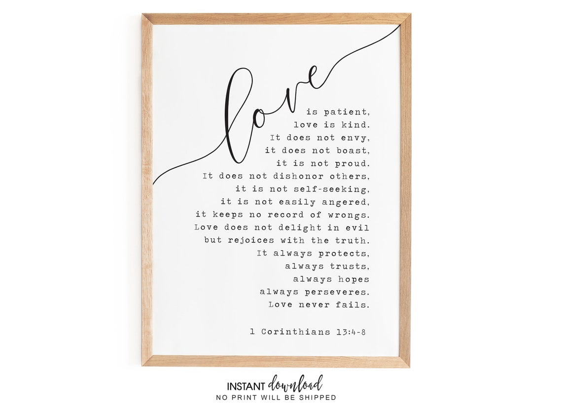 1 Corinthians 13 Print Love Is Patient Bible Verse Wall Art, Unframed ...