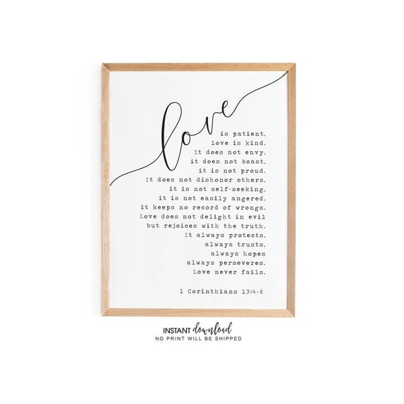 1 Corinthians 13 Print Love Is Patient Bible Verse Wall Art, Unframed ...