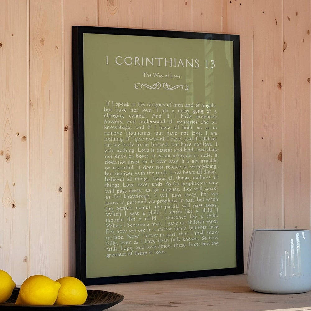 1 Corinthians 13 Print: Sage Green Bible Verse Wall Art Home Decor ...