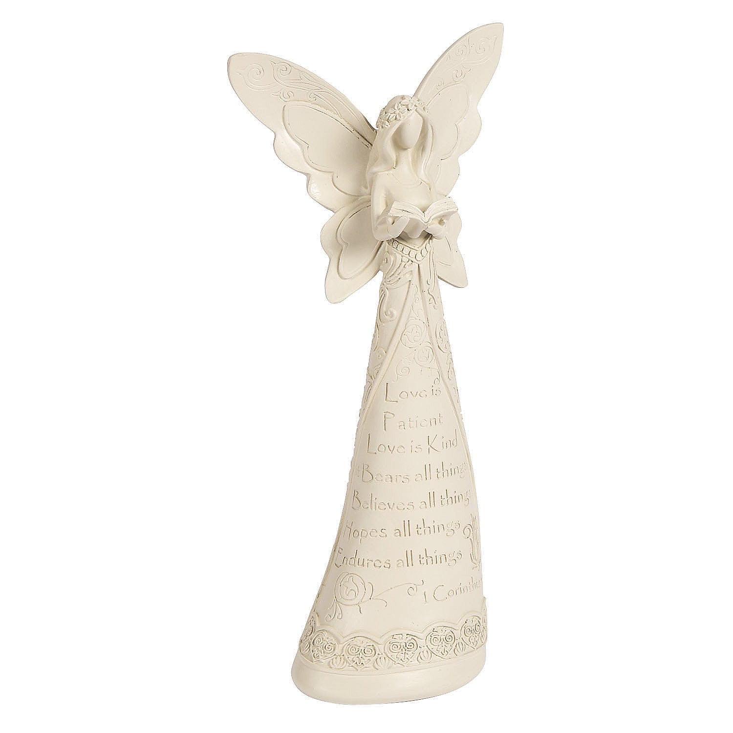 Off-White Resin Angel Figurine with Spiritual Text