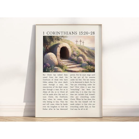 1 Corinthians 15:20-28 Bible Verse Wall Art /Canvas, Christian Religious Jesus Empty Tomb He Is Risen Easter Scripture Quote Artwork #1232, Stretched Canvas Size 12x18