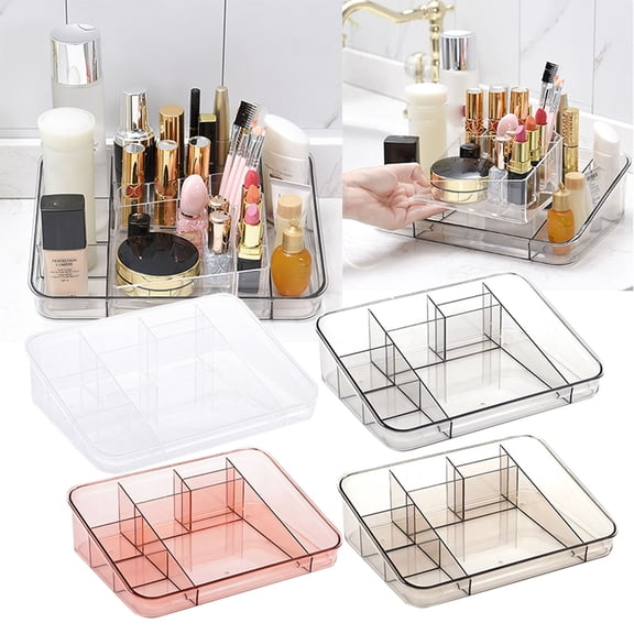 1*Cosmetic Storage Box Makeup Organizer Tray Brush Holder Cosmetics Display Cabinet Storage Box Suitable for Vanity Countertops Bathroom Drawer Compartments Clear Acrylic