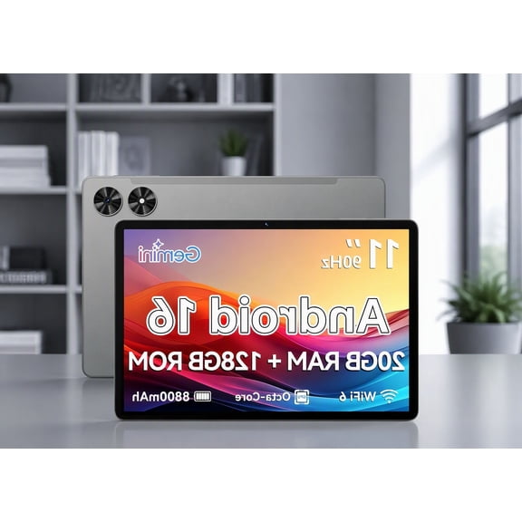 1 Count 11 Inch Android Tablet, -Core Processor, 128GB Storage, 90Hz Display, 8800mAh , Gray