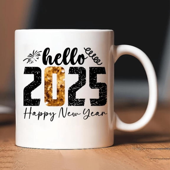 1 Count 11oz Hello 2025 Happy New Year Coffee Mug Golden New Year s Mug Happy New Year Coffee Mug Valentine s Day Christmas Winter and Birthday Gifts