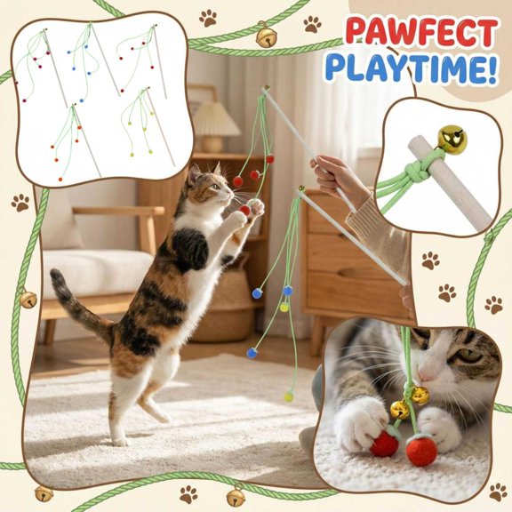 1 Count Orange Cat Teaser Wand With Soft Yarn, Colorful Strings & Bell, Interactive Cat Toy For Indoor Play, Exercise & Bonding With Furry Friends For Home Use