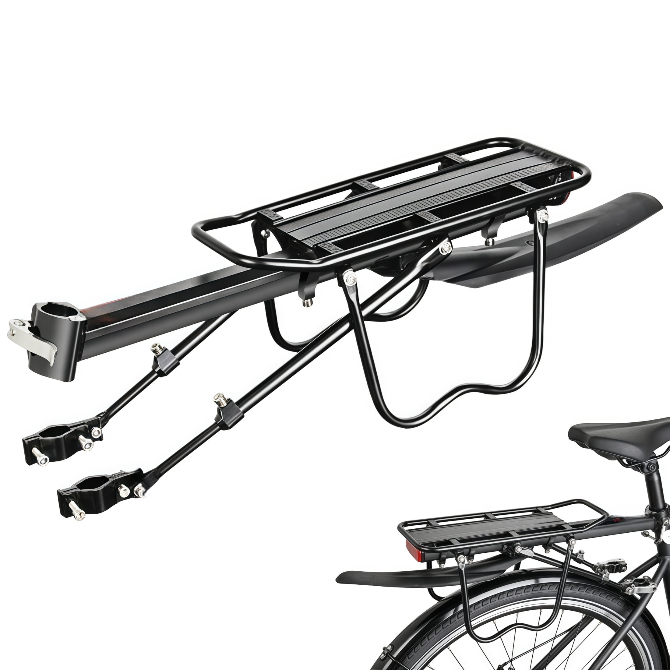 Lightweight Bicycle Rear Rack 1 Count Rear Bike Rack,Bike Cargo Rack w/Fender & Large Size Reflective ...