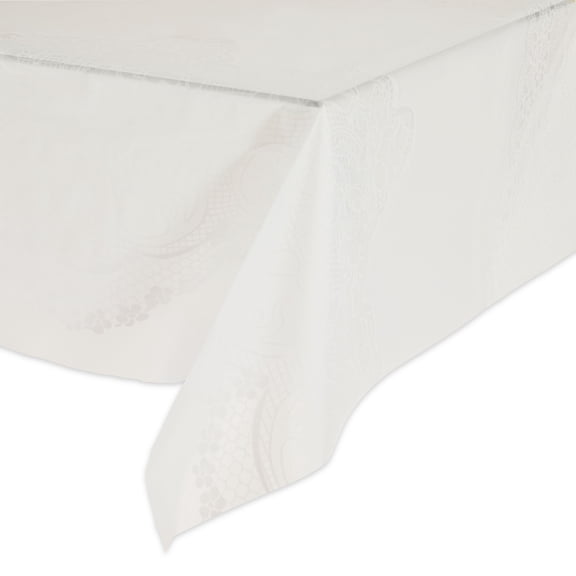 1 Count Rectangular White Printed Lace Plastic Table Cover by Way to Celebrate