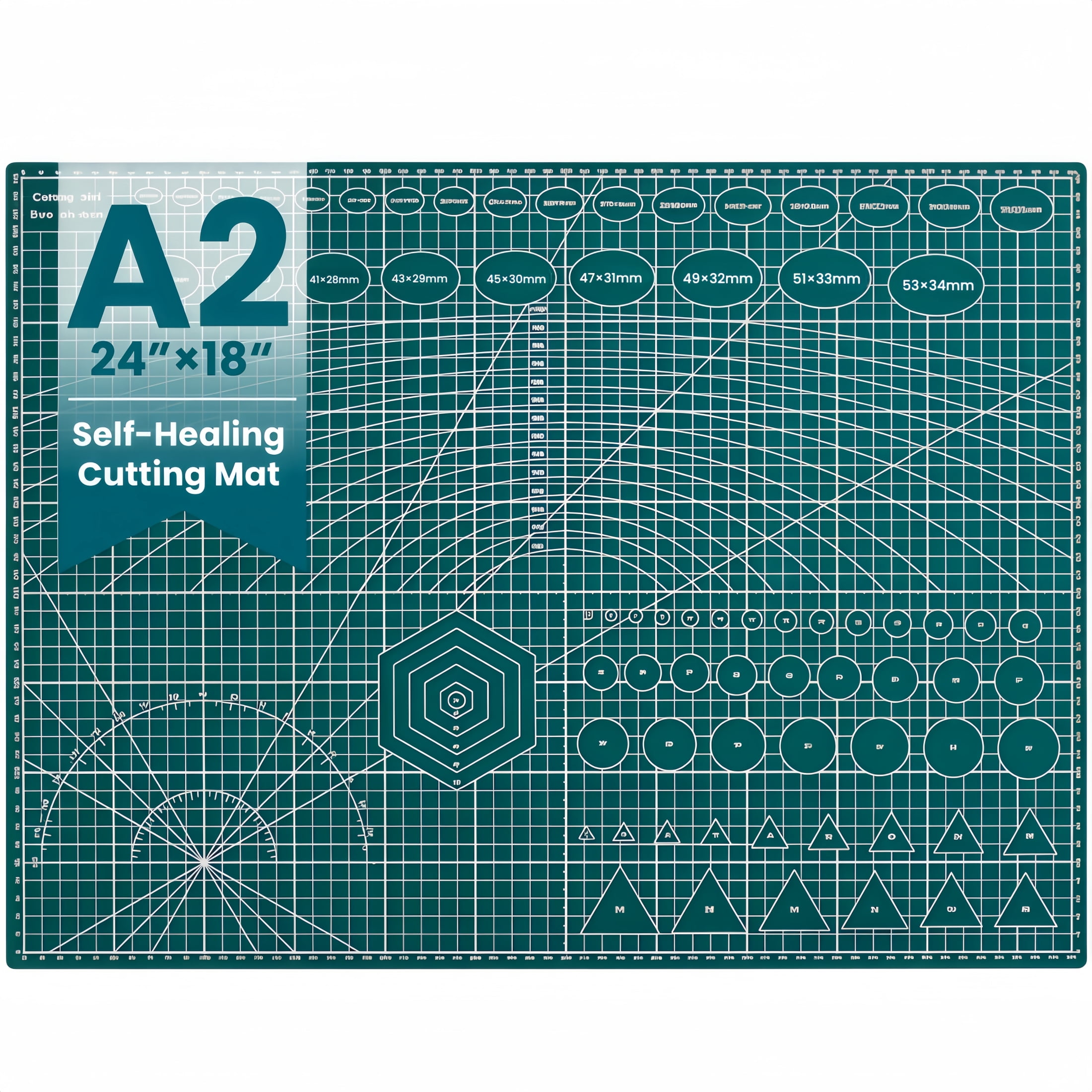 24" x 18" inch Green Self-Healing Cutting Mat, A2 Craft Board with Grid, Ideal for Crafts, Sewing, Fabric, Scrapbooking
