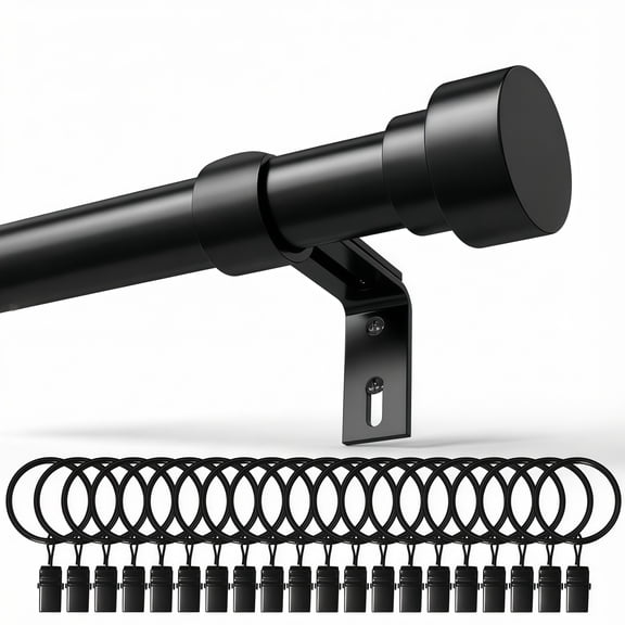 28-48 Inch Curtain Rods with 20 Pcs Curtain Clips ,1 Inch Adjustable Curtain Rod for Windows, Stainless Steel Extra Long Window Treatment Rods (Black)