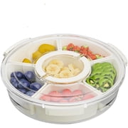 Couradric Snackle Box Container, 6 Compartment Divided Serving Tray with Lid and Handle, Snack Tray for Candy, Fruits, Nuts, Snacks