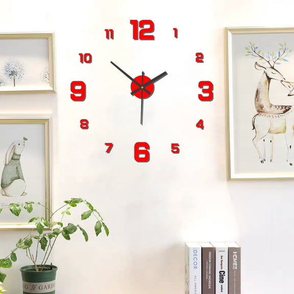 1 Creative Digital Night Light Clock Personalized Home DIY Wall Clock No Punching Decorative Wall Sticker Acrylic Silver 40cm