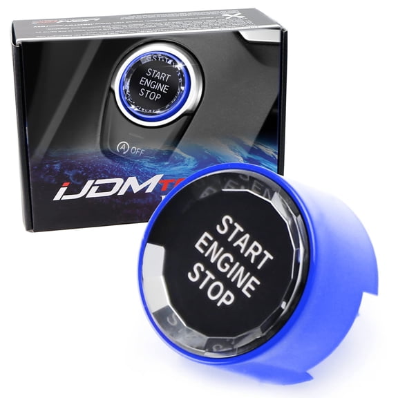 (1) Crystal Diamond Reflective Engine Push Start Button w/Blue Trim For BMW F/G Chassis Code 2 3 4 5 7 Series, X1 X2 X3 X4 X5 X6 w/Auto Start/Stop Feature