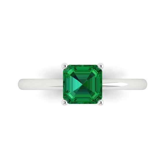 Solitaire Engagement Ring for Women - 1ct Simulated Emerald in 14K White Gold Promise Ring