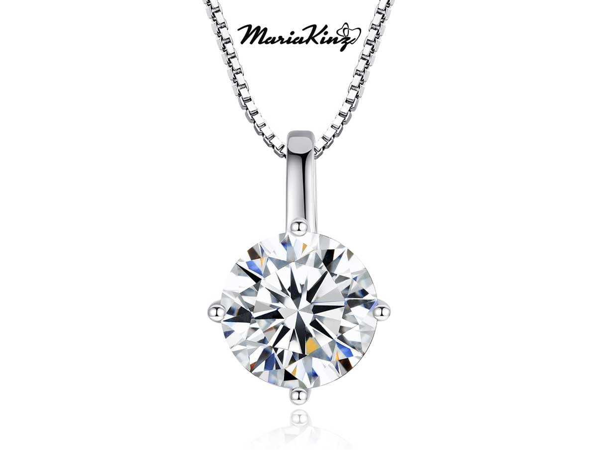 1 Ct. Brilliant Round Cut MariaKinz Solitaire, GRA Certified Moissanite Lab Grown Diamond Necklace in 925 Sterling Silver