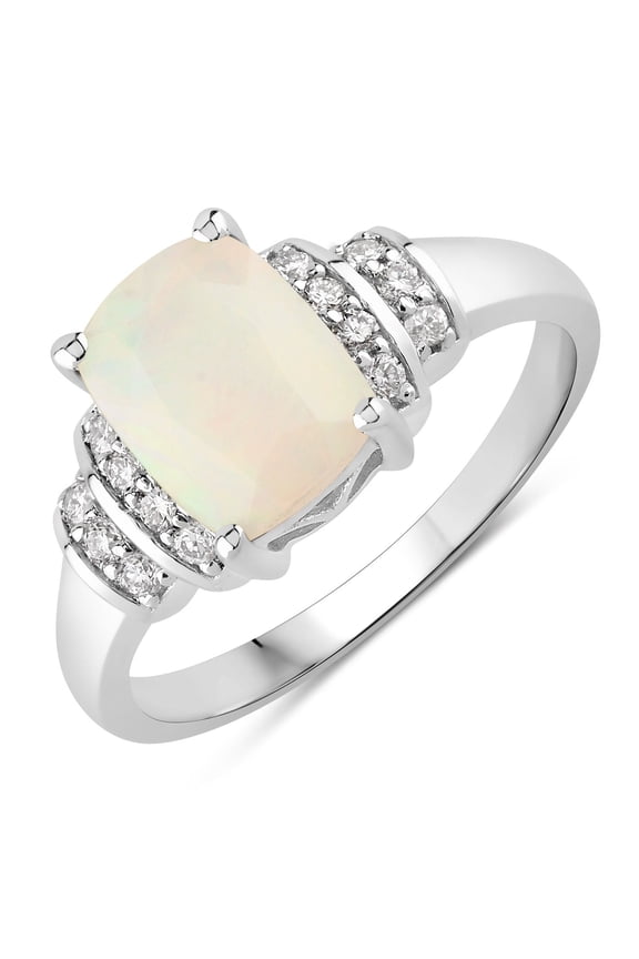 1 Ct Cushion White Ethiopian Opal Lab Diamond Prong Silver Bridge Ring