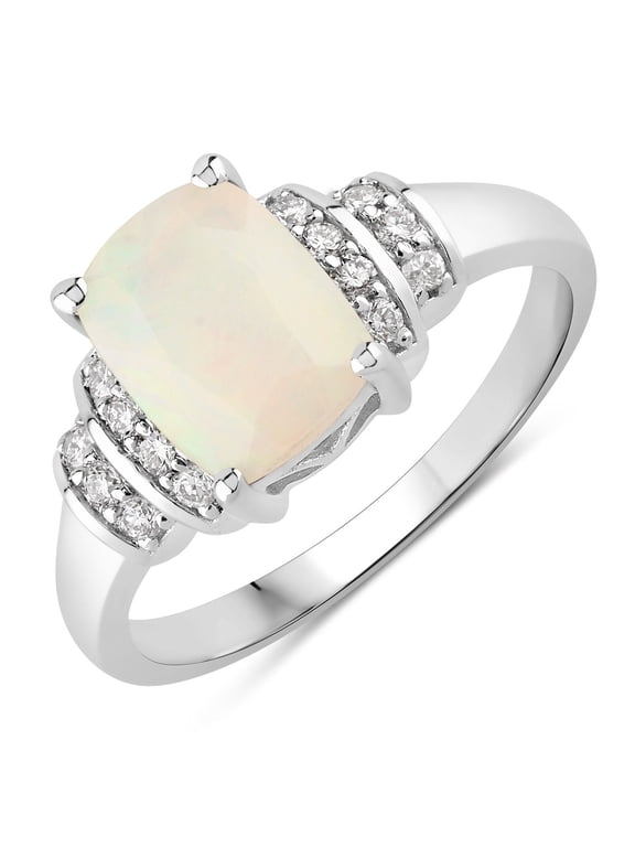 1 Ct Cushion White Ethiopian Opal Lab Diamond Prong Silver Bridge Ring