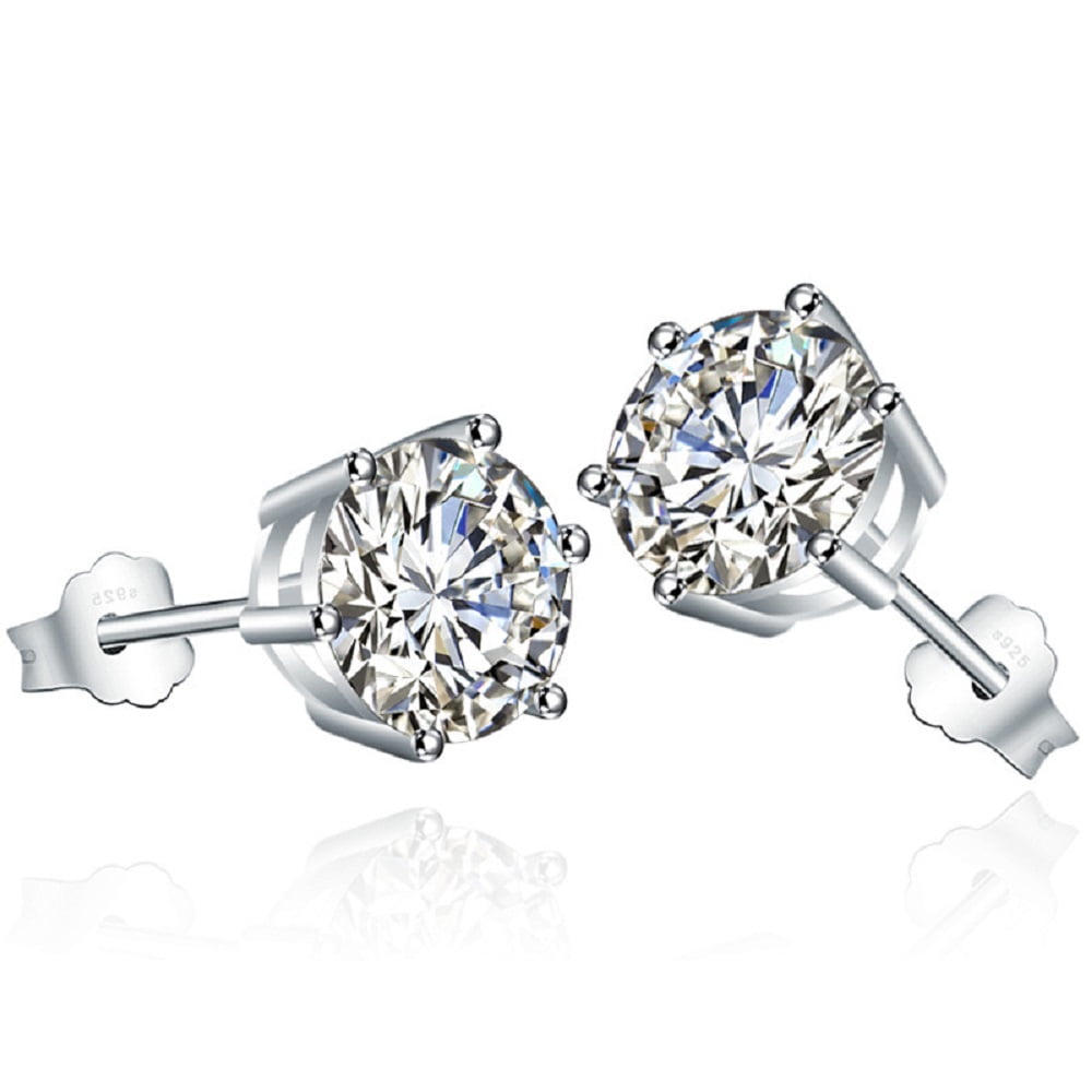 1 Ct Diamond Stud Earrings 14k White Gold Over Round Diamond Solitaire ...