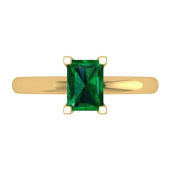 Solitaire Engagement Ring for Women - 1ct Simulated Emerald in 14K Yellow Gold Promise Ring