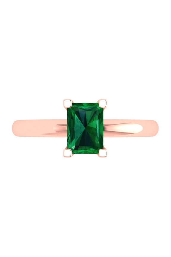 Solitaire Engagement Ring for Women - 1ct Simulated Emerald in 18K Rose Gold Promise Ring