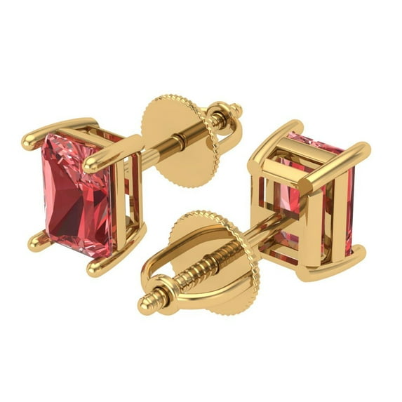 1 Ct Emerald Cut Studs Red Natural Garnet 14K Yellow Solid Solid Gold Everyday Dainty Earrings Screw Back