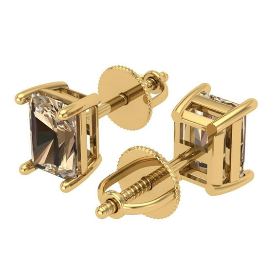 1 Ct Emerald Cut Studs Yellow Moissanite 14K Yellow Solid Solid Gold Everyday Dainty Earrings Screw Back