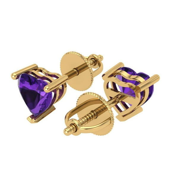 1 Ct Heart Cut Studs Purple Natural Amethyst 14K Yellow Solid Solid Gold Everyday Dainty Earrings Screw Back