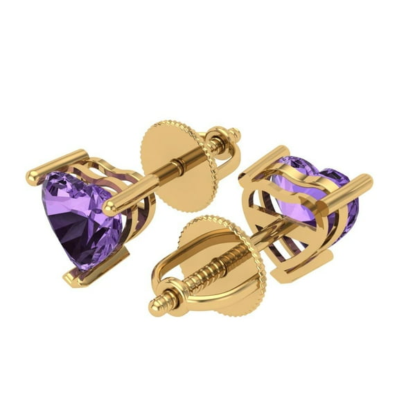 1 Ct Heart Cut Studs Purple Alexandrite 18K Yellow Solid Solid Gold Everyday Dainty Earrings Screw Back