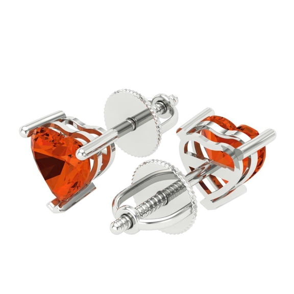 1 Ct Heart Cut Studs Red Crystal 14K White Solid Gold Everyday Dainty Earrings Screw Back